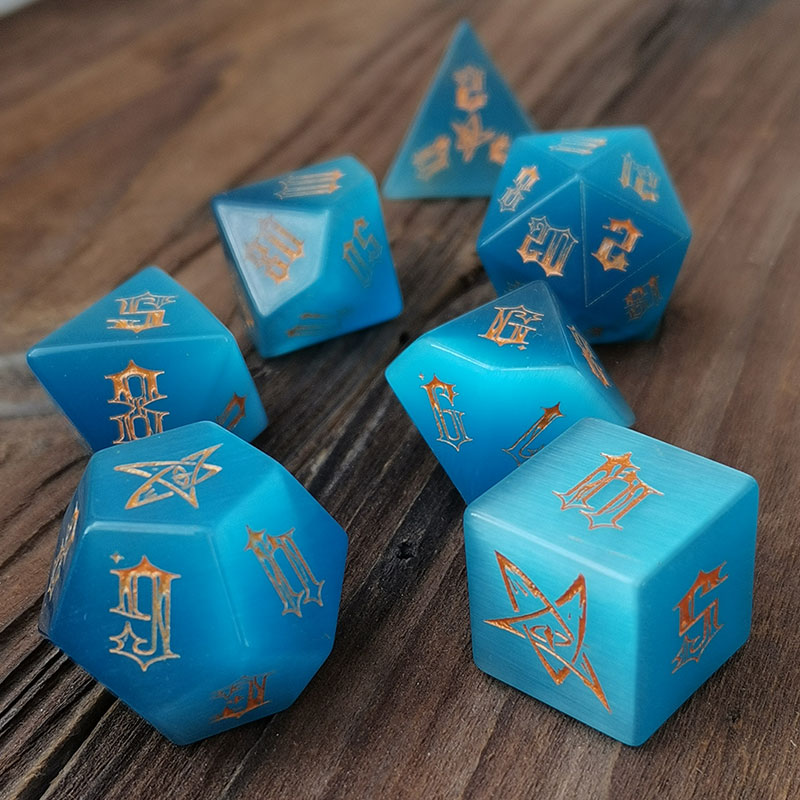 跑团骰子浅蓝猫眼石cocdnd桌游trpg克苏宝石色子