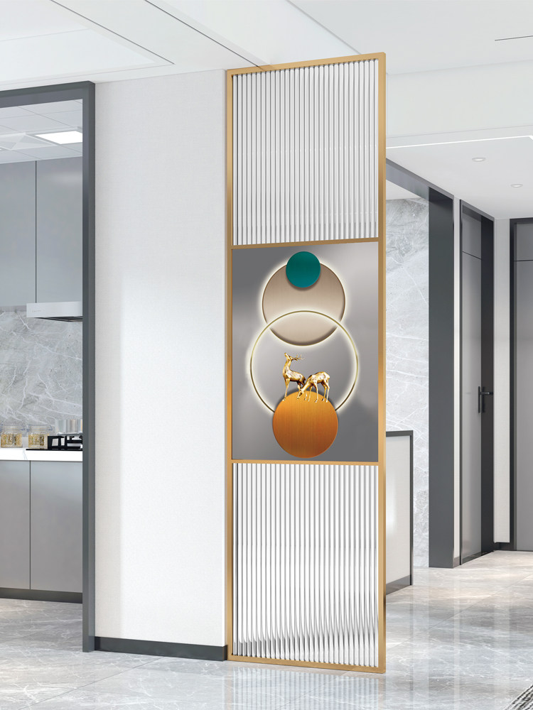 现代轻奢不锈钢长虹玻璃屏风隔断客厅进门遮挡办公屏风