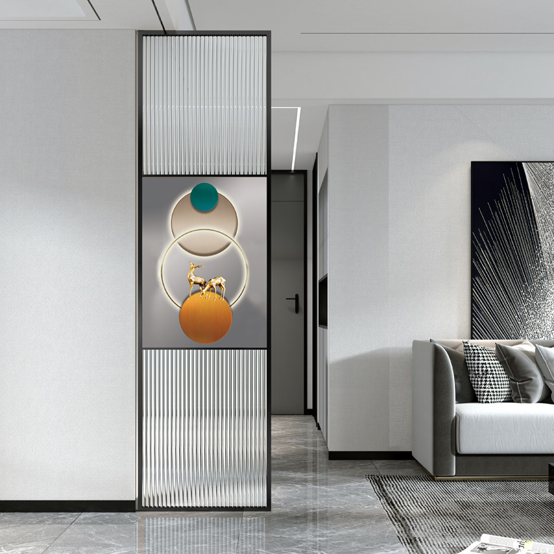 现代轻奢不锈钢长虹玻璃屏风隔断客厅进门遮挡办公屏风