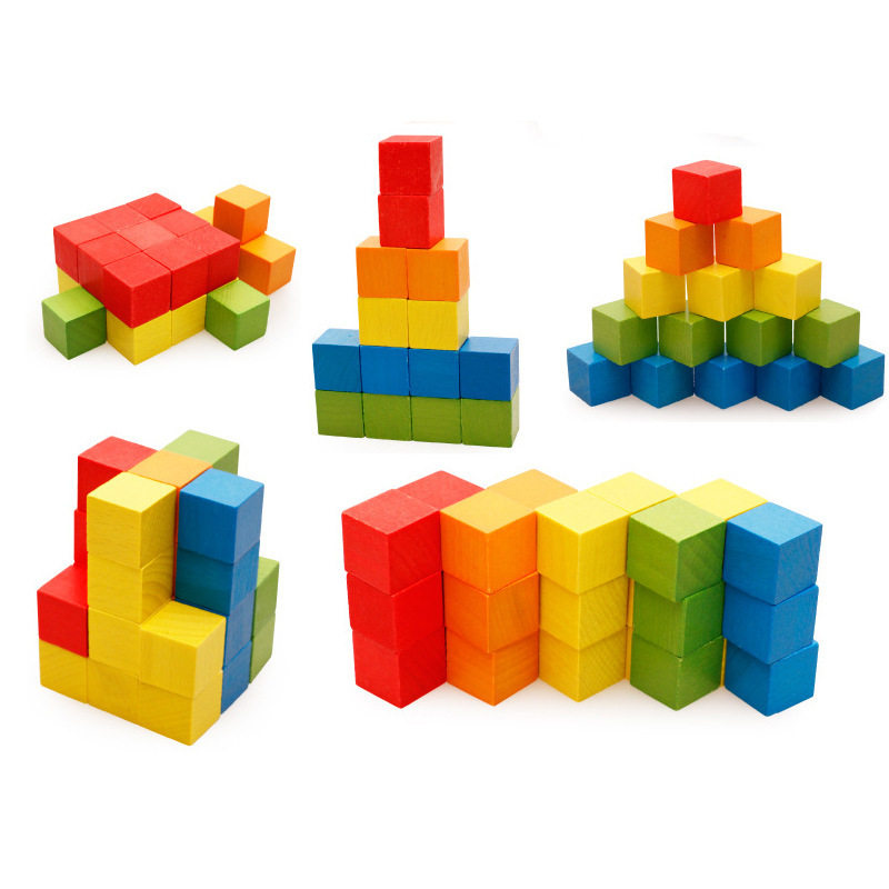 正方体积木百变优质榉木100粒蒙氏幼儿教具早教塑料积木