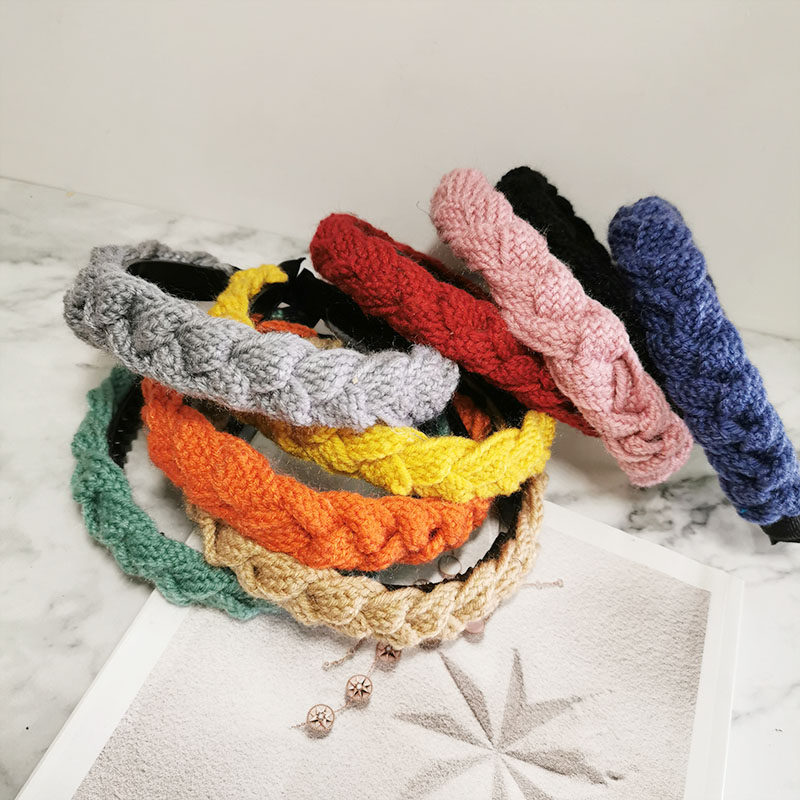 韩国麻花编织毛线发箍女百搭外出秋冬针织头箍发饰