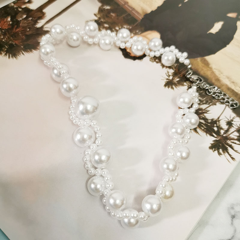 秋冬小众设计欧美复古时髦气质麻花编织珍珠项链