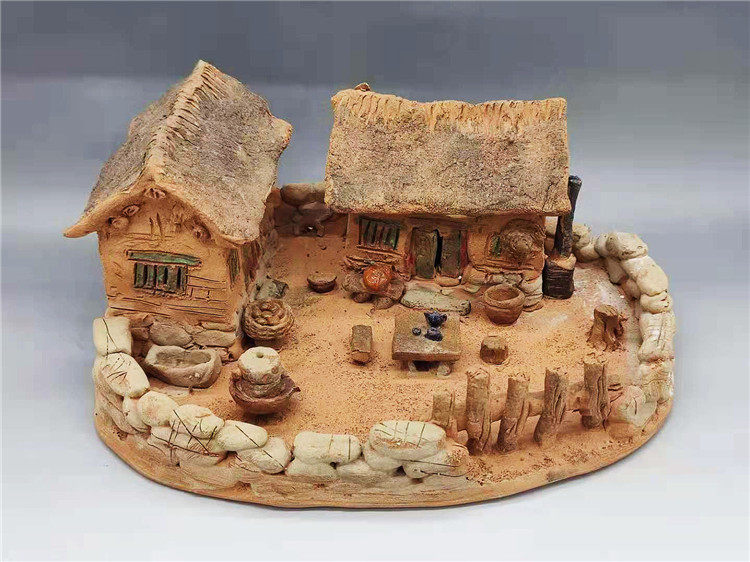 乡村田园手捏泥塑院子陶土屋子房子仿真院落泥人