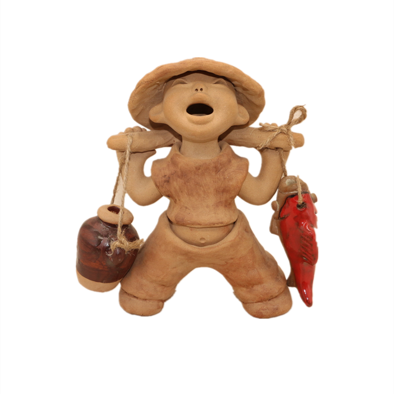 手工陶艺泥人陶土人物陶瓷娃娃陶人摆设挑水挑担泥人