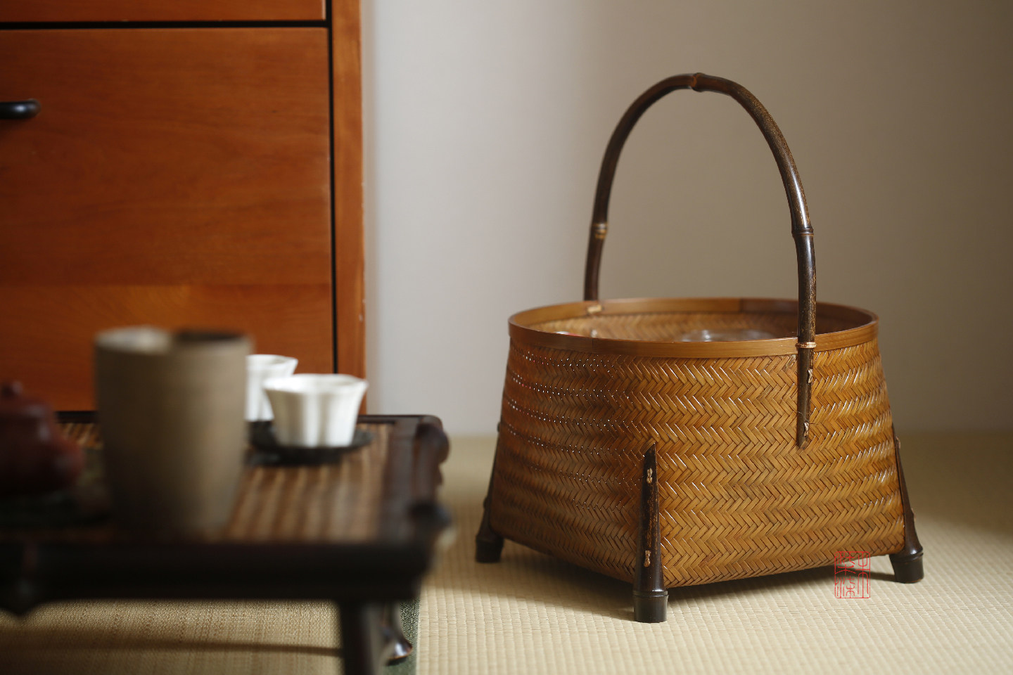 复古竹编提篮手工编织器具收纳筐子农村家用茶道