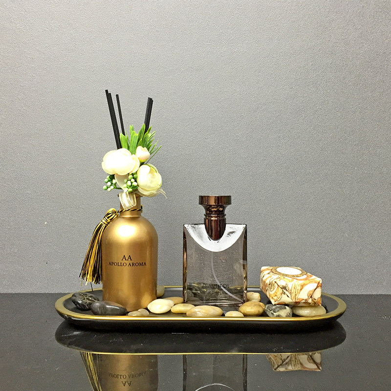 样板房卫生间装饰品卫浴展厅洗手间厕所香薰托盘创意家居摆件