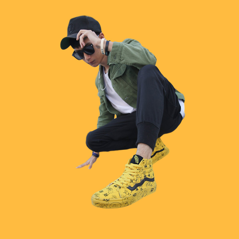 万斯高黄色帆布潮鞋春季新款2020男鞋鞋子联名帆布鞋