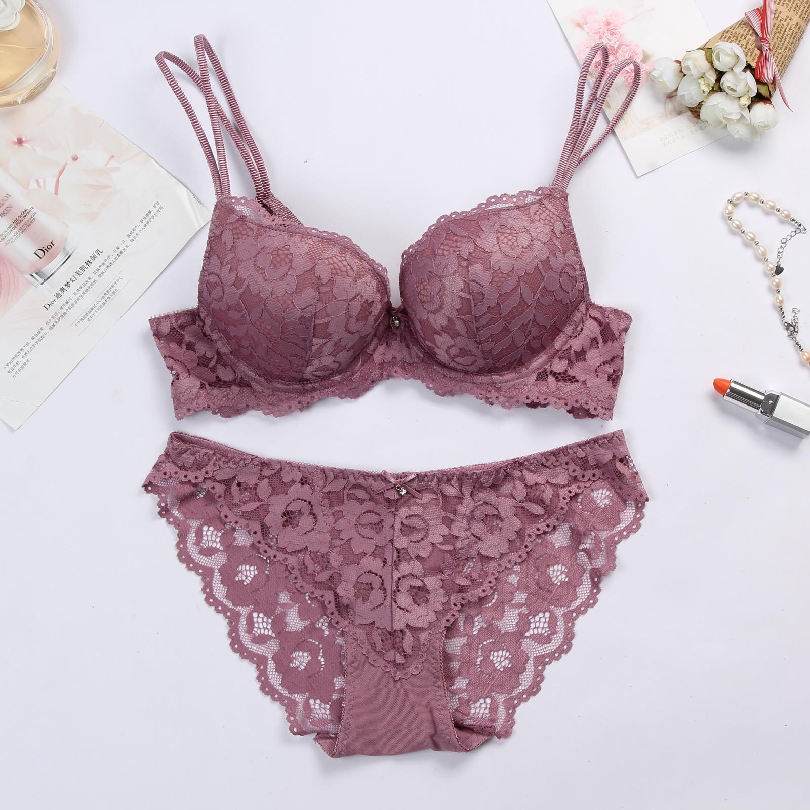 荷魅2018新款高档蕾丝文胸套装上托性感诱惑女士内衣加厚聚拢胸罩