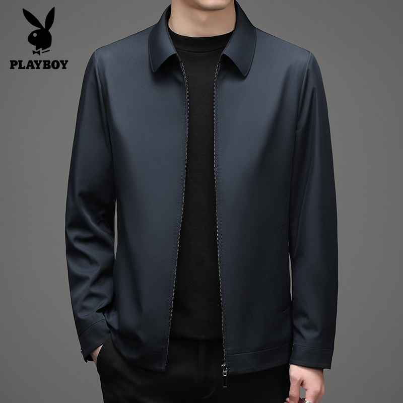 花花公子中老年男士外套春秋季薄款休闲翻领夹克宽松爸爸春装上衣