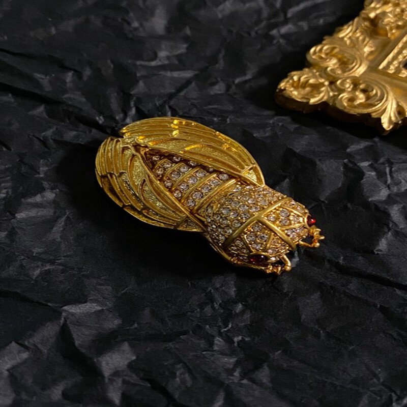 欧美西洋vintage中古黄铜镀金质感金蝉胸针大衣胸针