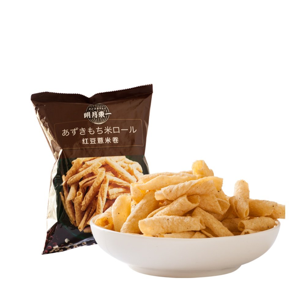明月东一日本进口休闲零食红豆薏米卷日式牛排味92g办公室薯片