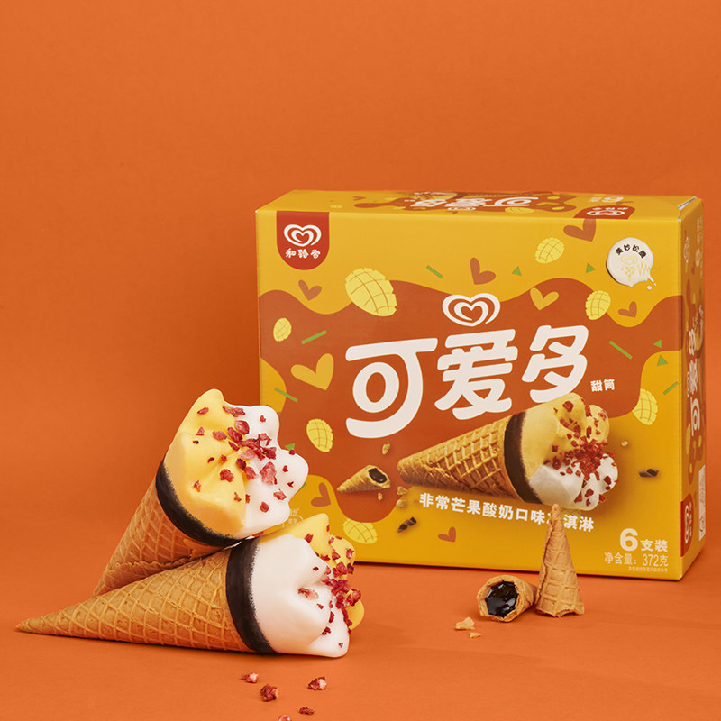 和路雪迷你可爱多芒果&酸奶口味冰淇淋巧克力甜筒