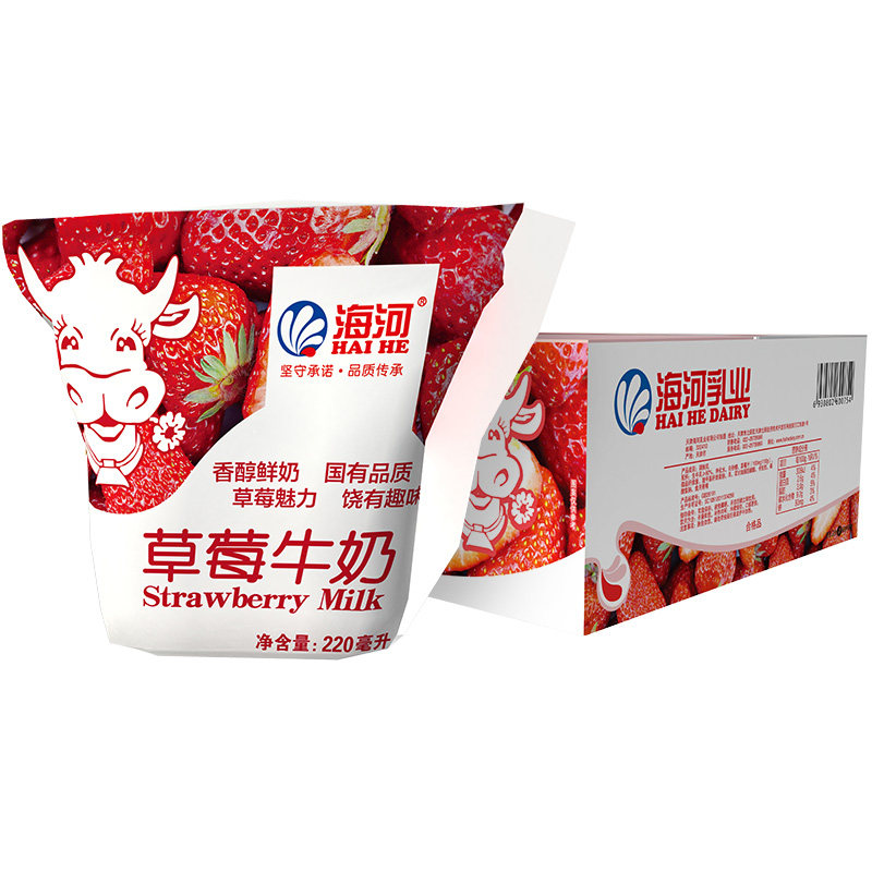 牛奶海河草莓风味调制营养早餐女学生220ml小袋含乳饮料