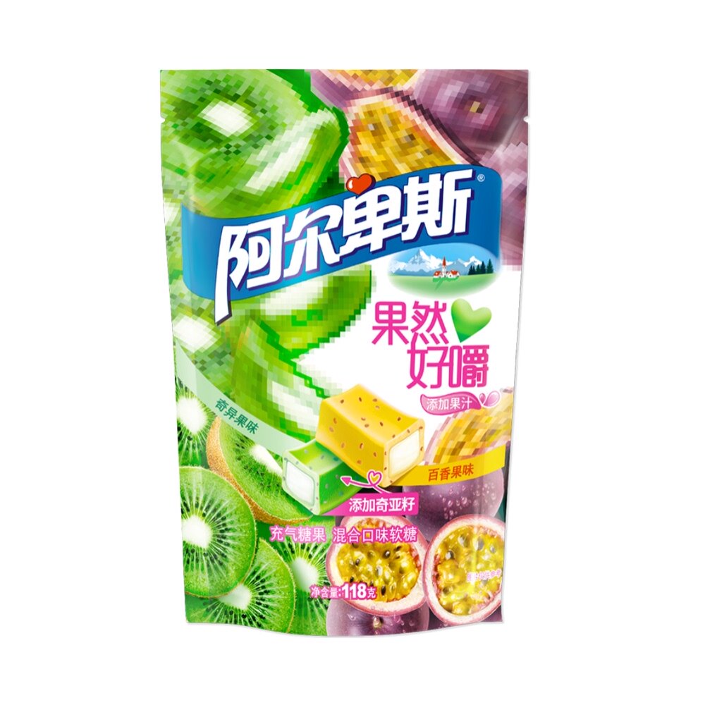 阿尔卑斯果然好嚼软糖糖果奇异果猕猴桃百香果味118g糖果