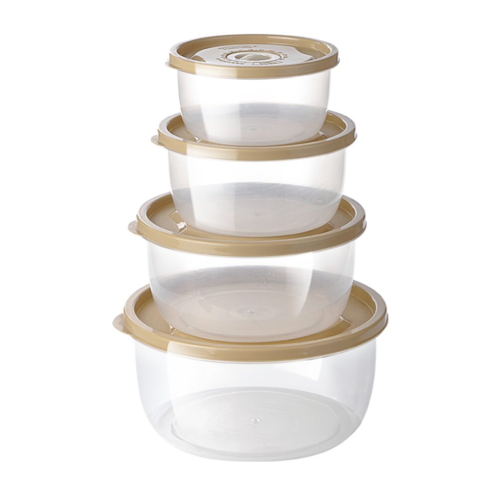 geego 圆形保鲜盒四件套pp食品塑料 微波炉冰箱碗 密封盒饭盒