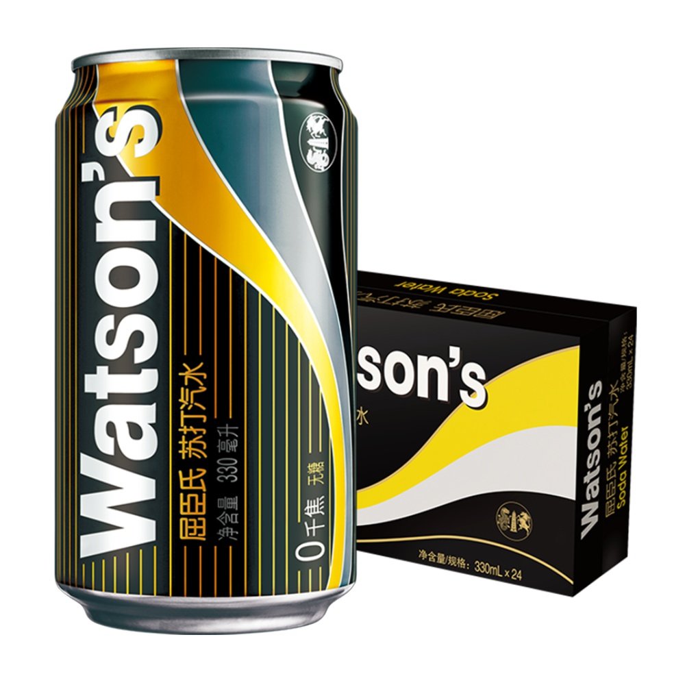 屈臣氏苏打汽水330ml24整箱苏打水汽水饮料原味无糖气泡水