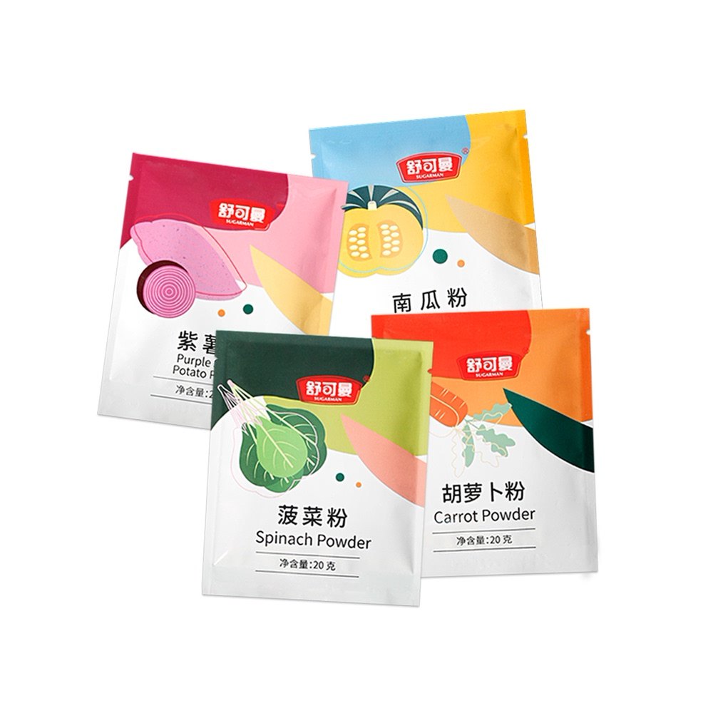 舒可曼果蔬粉20g*4口味紫薯南瓜胡萝卜菠菜烘焙原料调色食用色素