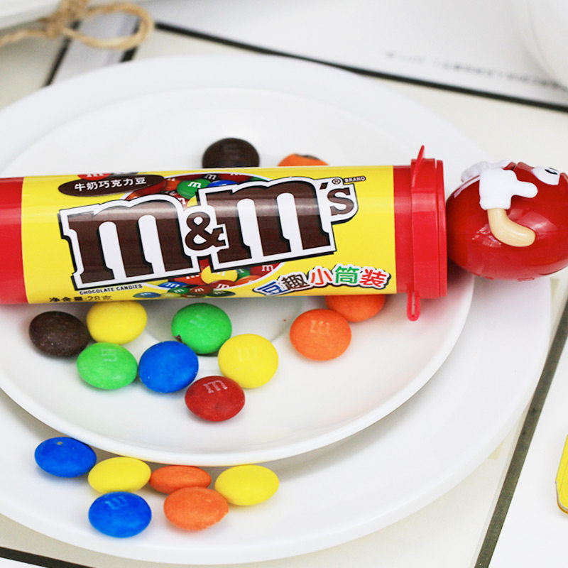 德芙mms牛奶夹心巧克力豆小筒28g休闲办公室儿童夹心巧克力