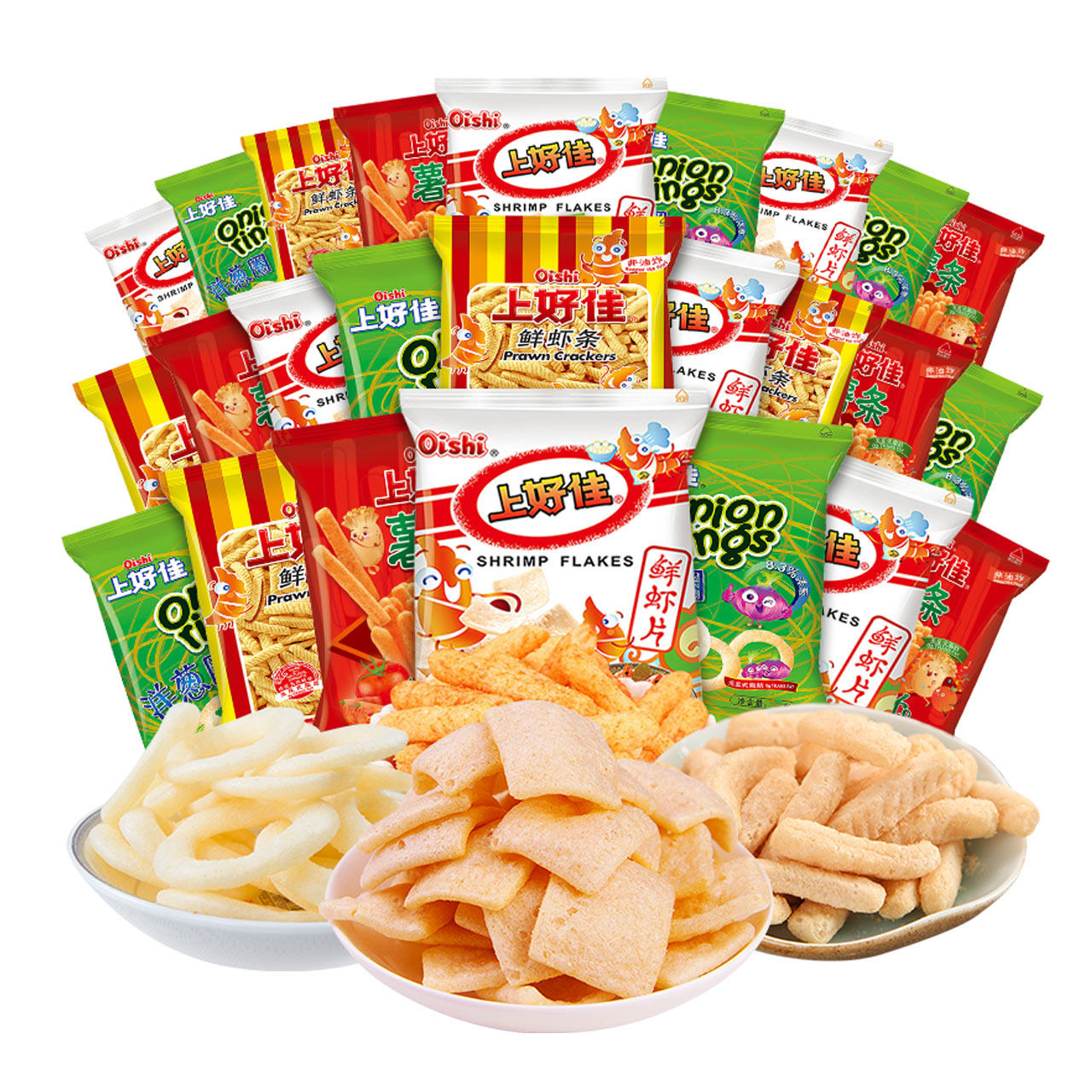 oishi上好佳35包大礼包虾片薯条洋葱255g食品零食膨化食品