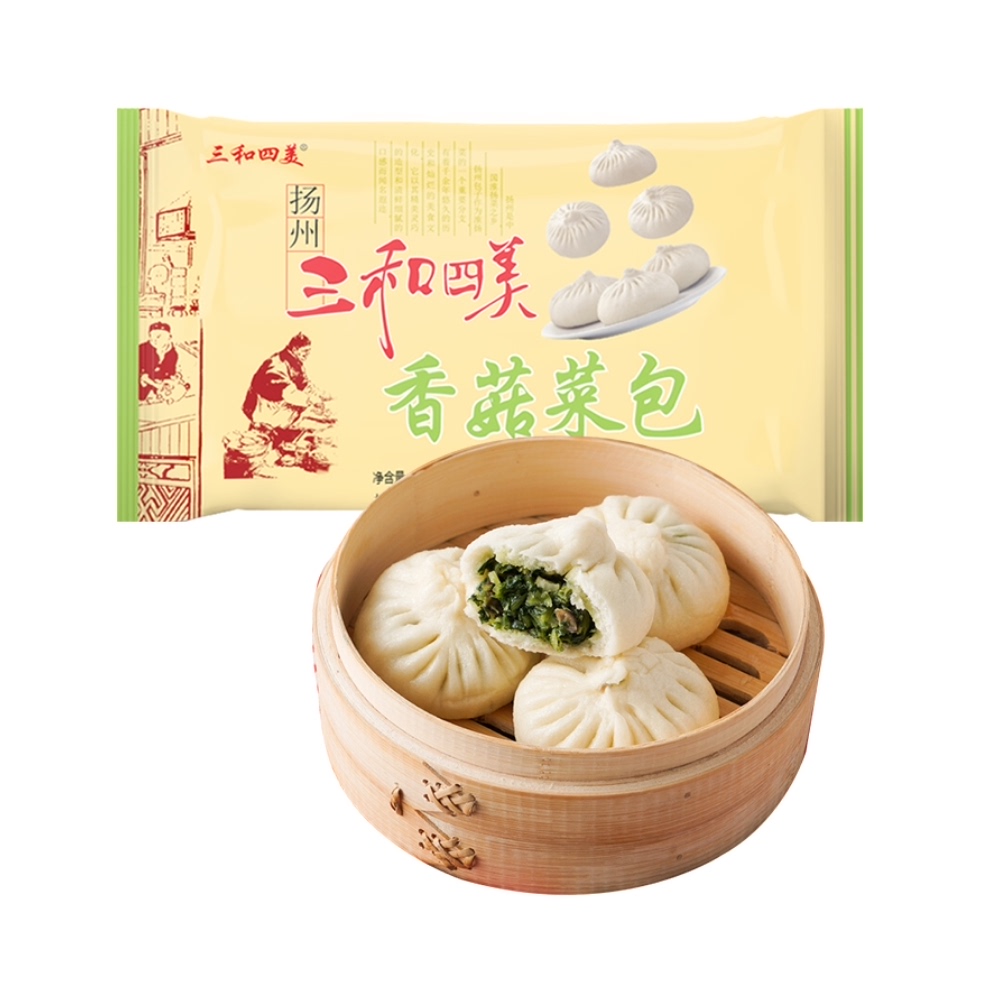 早餐三和四美香菇菜包640g扬州包子面点速食包点
