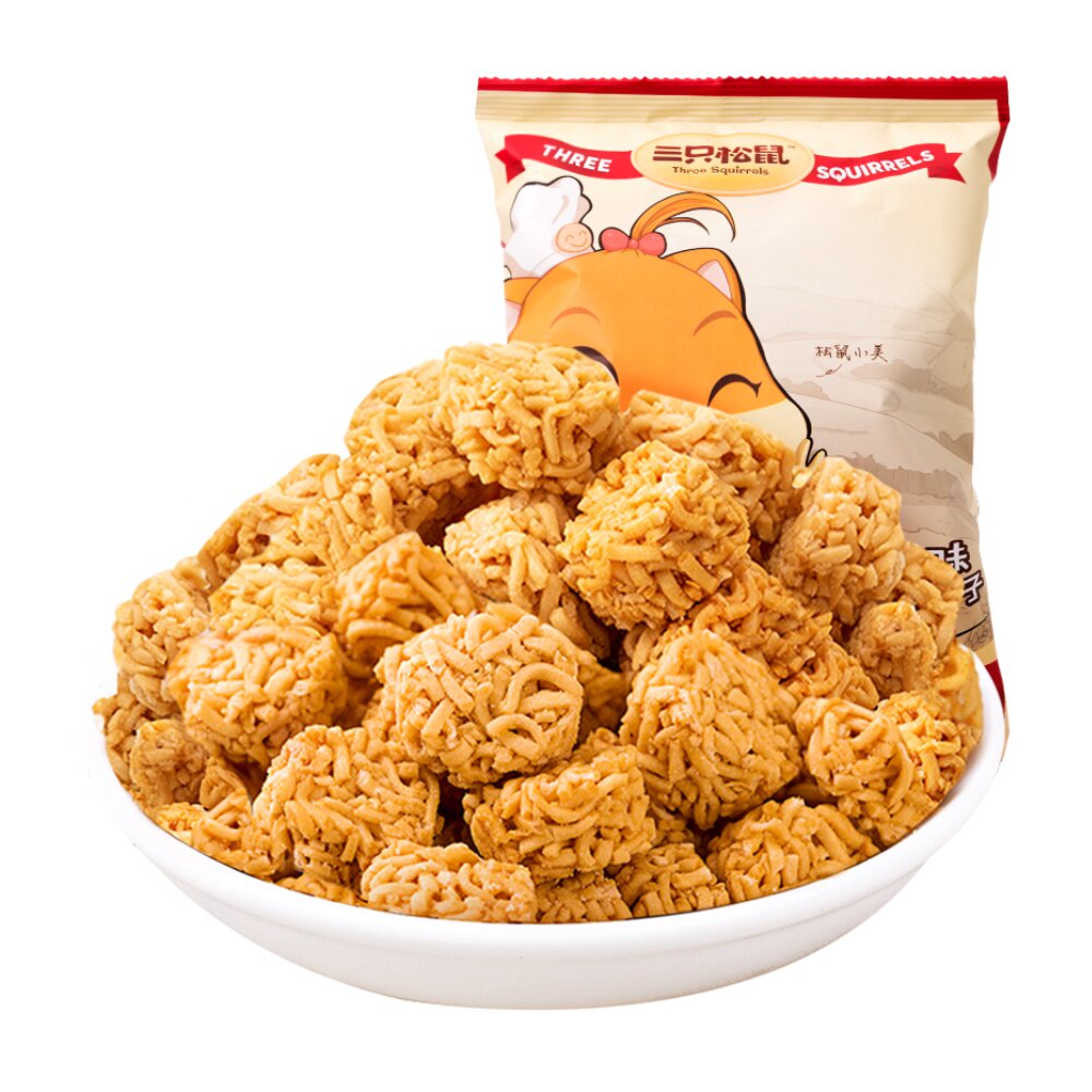 满减三只松鼠拉面丸子85g休闲零食小吃膨化食品干脆面香脆串烧