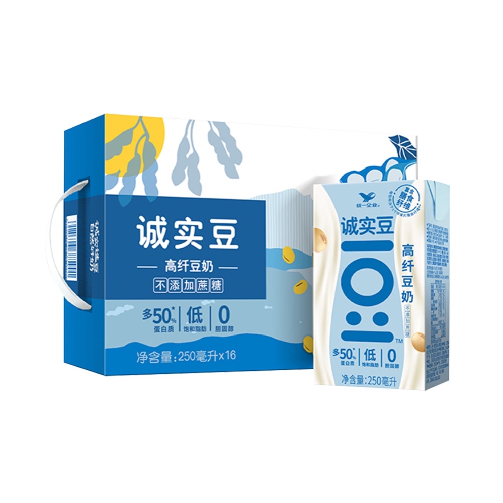 统一诚实高纤早餐豆奶250ml16盒含乳饮料