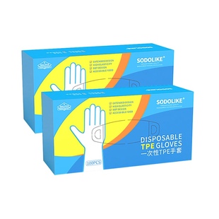 SODOLIKE家用清洁一次性TPE弹性手套100只防护检查厨房清洁手套