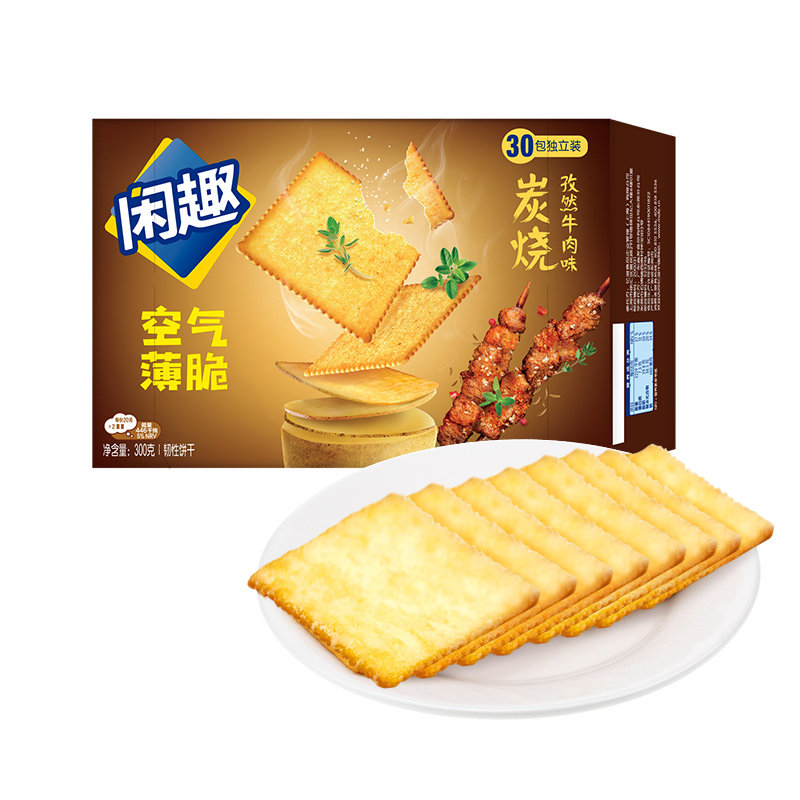 闲趣空气薄脆饼干炭烧孜然牛肉300g薯片夜宵薄脆饼干