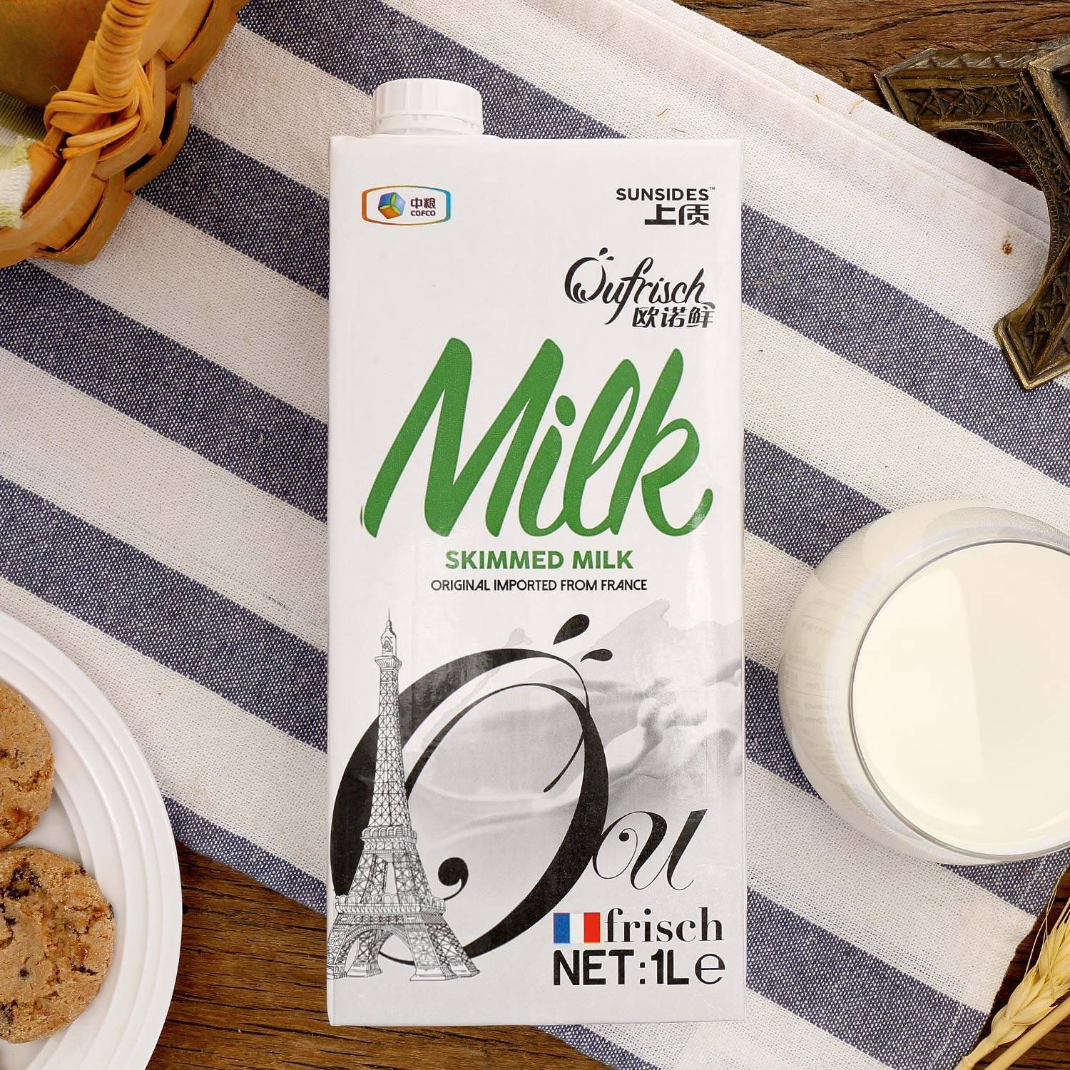 法国原装进口上质sunsides欧诺鲜脱脂牛奶1l*12