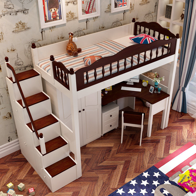 儿童床上下床带书桌衣柜高低上床下桌男女孩多功能床组合床上下铺