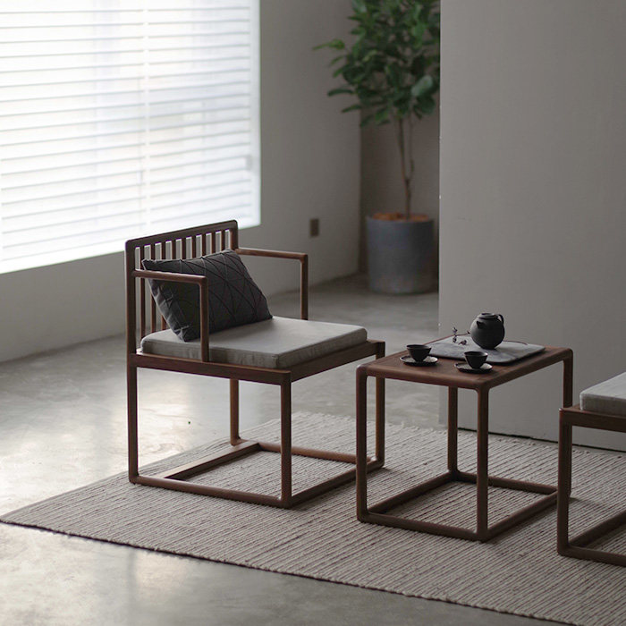 素元置物架实木中式新中式小型家具茶几胡桃如云角几