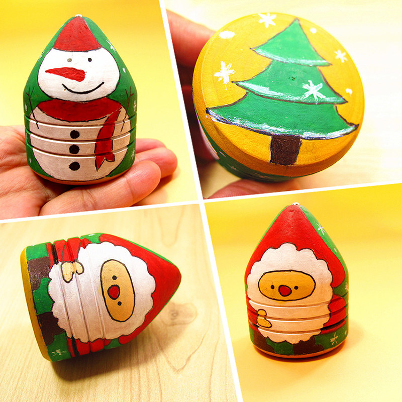 传统陀螺手绘材料小学生绘画制作木头实木木质陀螺