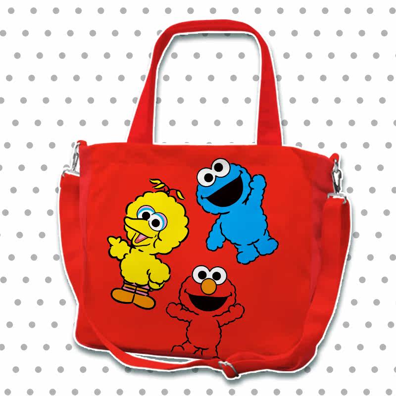 芝麻街sesamestreet帆布单肩斜挎包学生书包电脑包大容量动漫背包