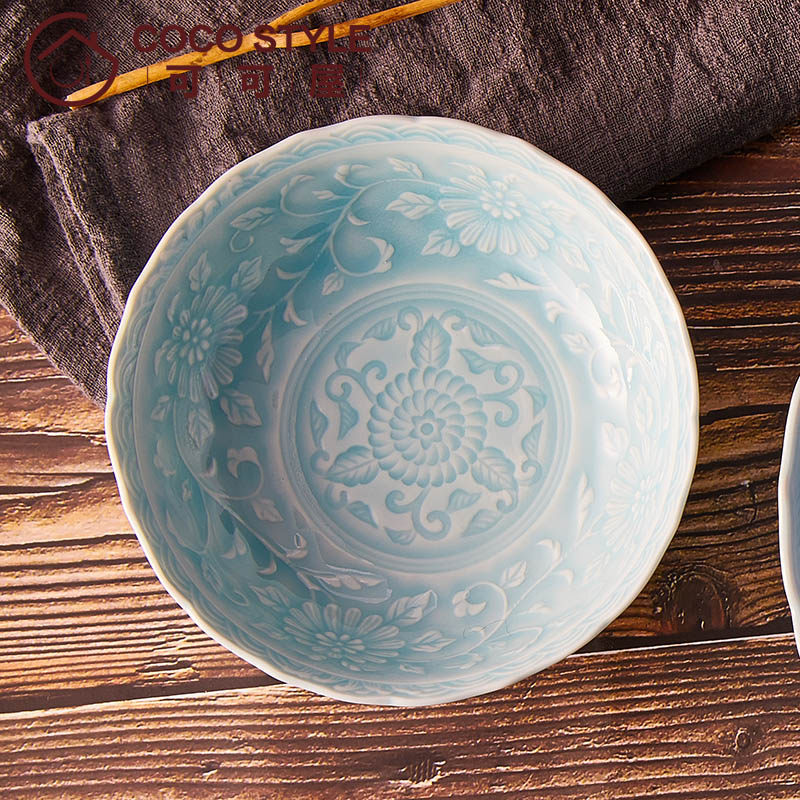 cocostyle日本进口有田烧青白白瓷餐具陶瓷碗盘钵汤碗盘