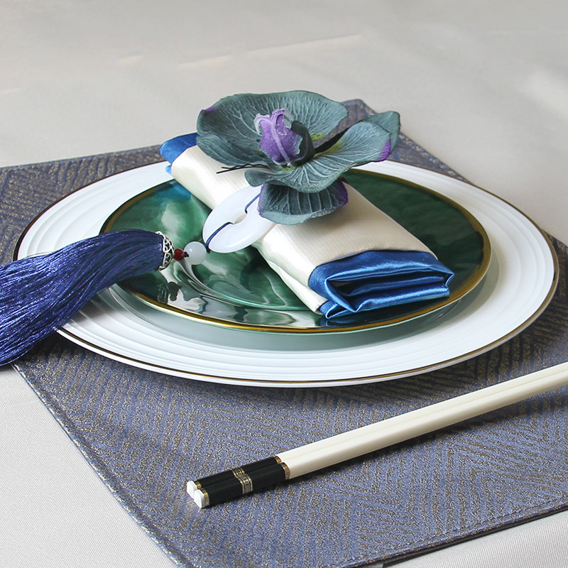 新中式酒店餐具摆台套装创意会所摆盘餐具平盘金边西餐餐盘牛排盘