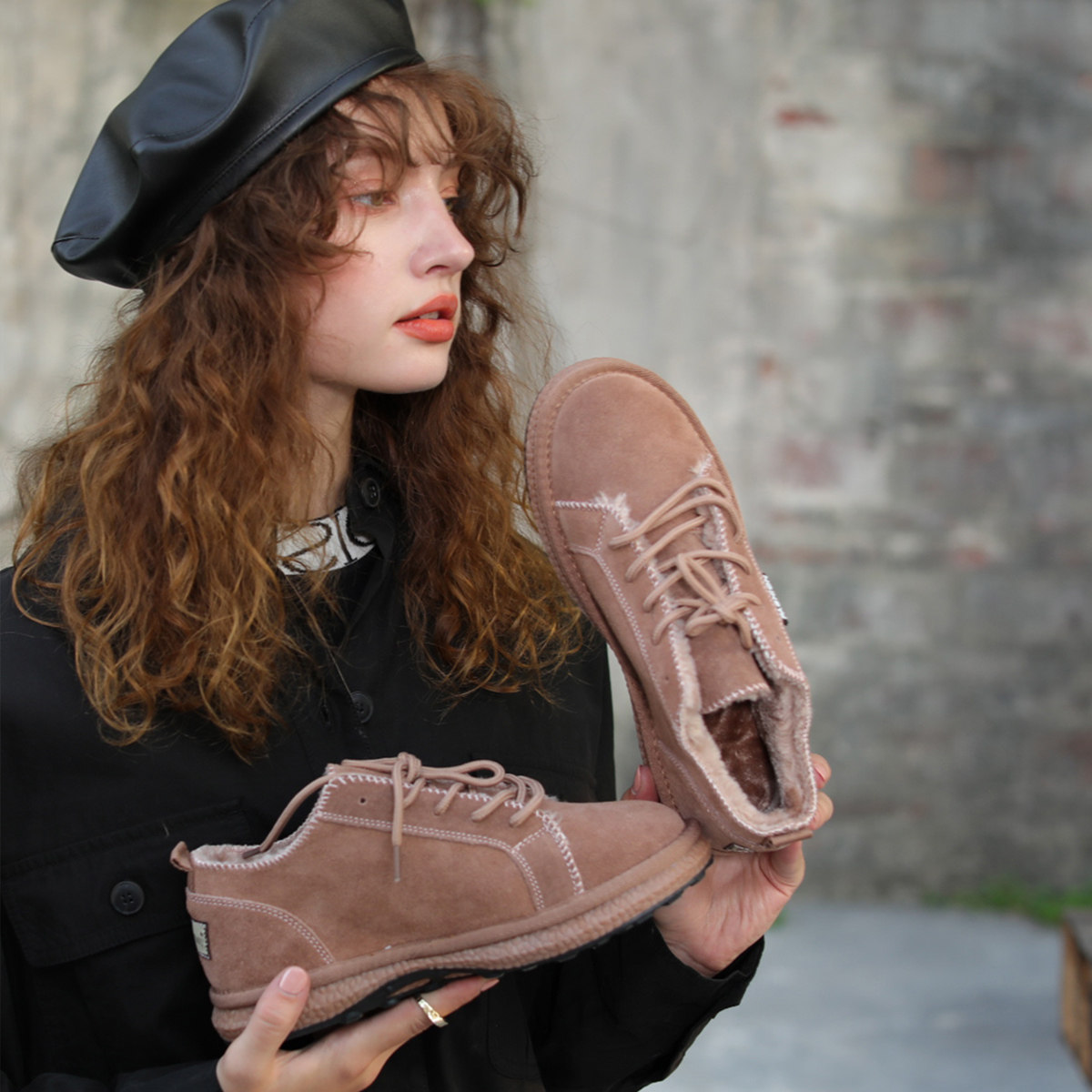 artmu阿木毛毛鞋女冬外穿平底雪地靴低帮短靴加绒棉鞋外穿女靴子