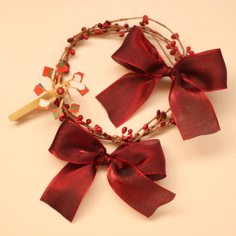 白桔茶新年光感丝带复古红色蝴蝶结发饰发夹简约发饰