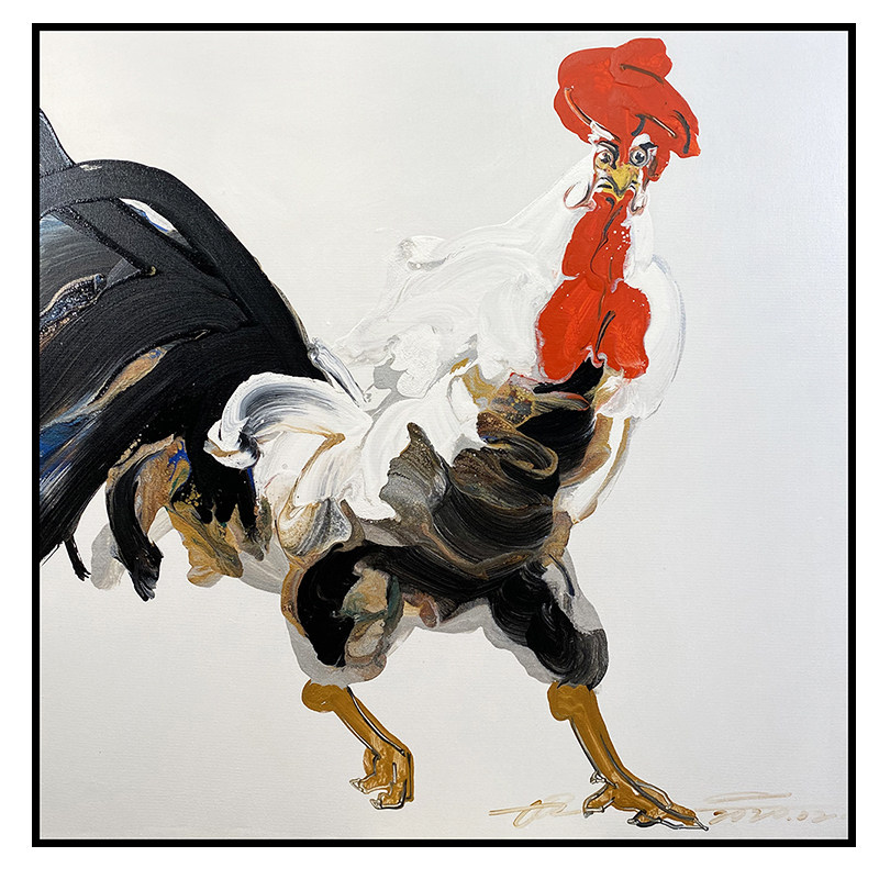 现代简约客厅沙发装饰画大公鸡手绘轻奢写意抽象油画油画