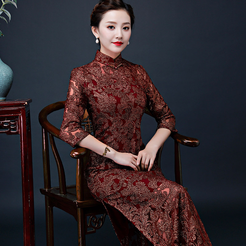 旗袍秋夏款清仓妈妈婚宴婆婆婚礼礼服旗袍