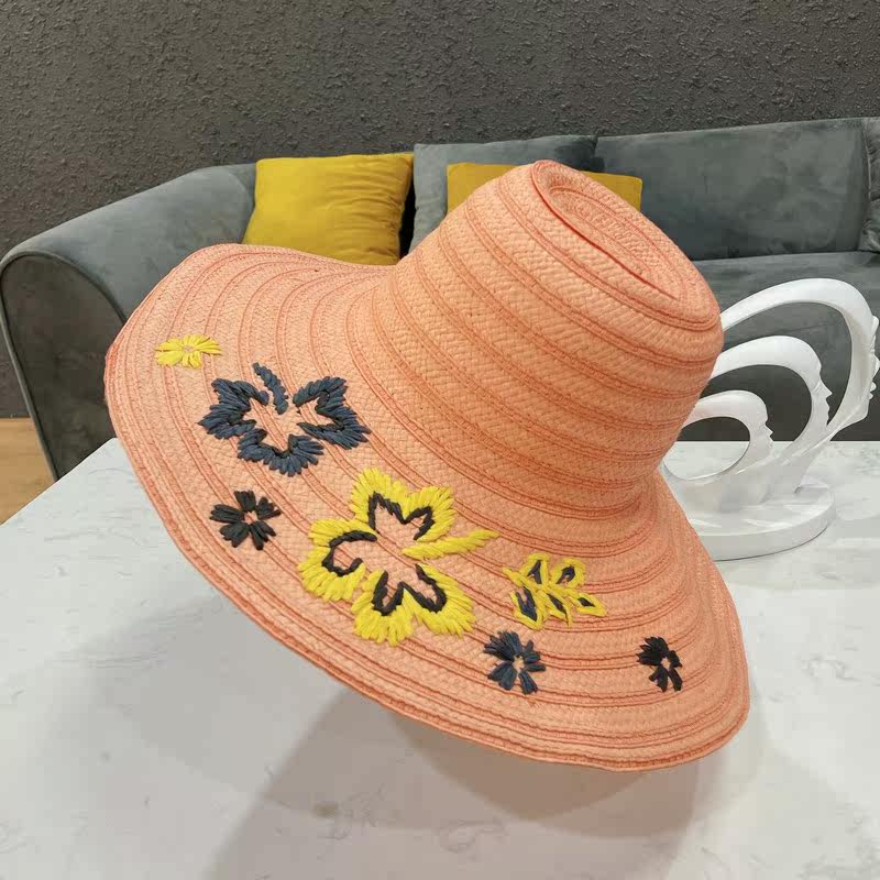 手工刺绣大檐草帽遮阳防晒帽子海边沙滩防紫外线帽子