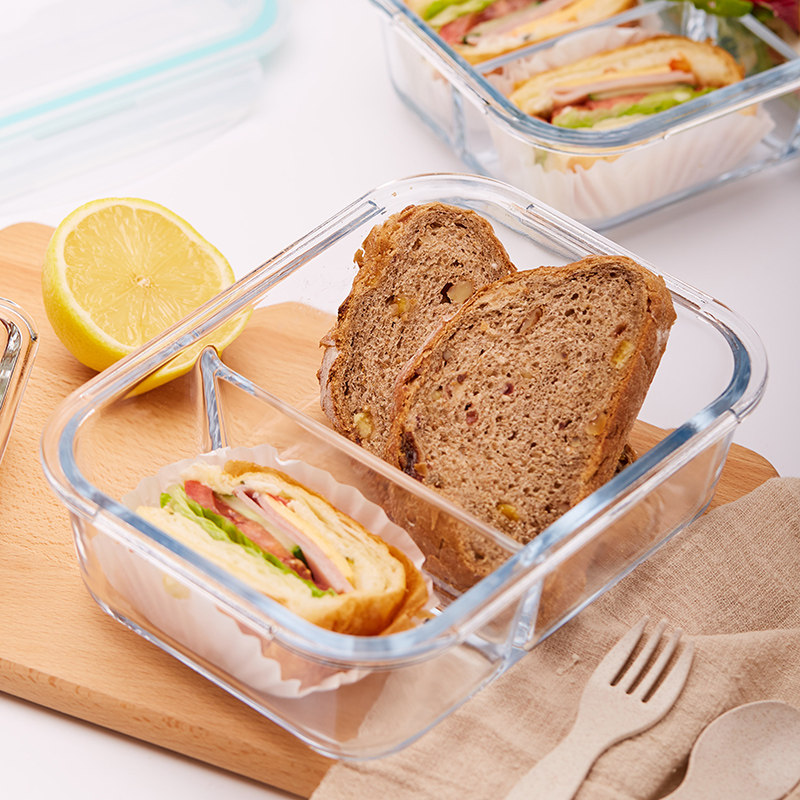 带分隔玻璃饭盒保鲜盒密封碗带盖