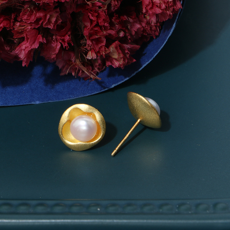 mikimoto御木本磨砂s925银耳耳钉几何形气质淡水珍珠耳饰