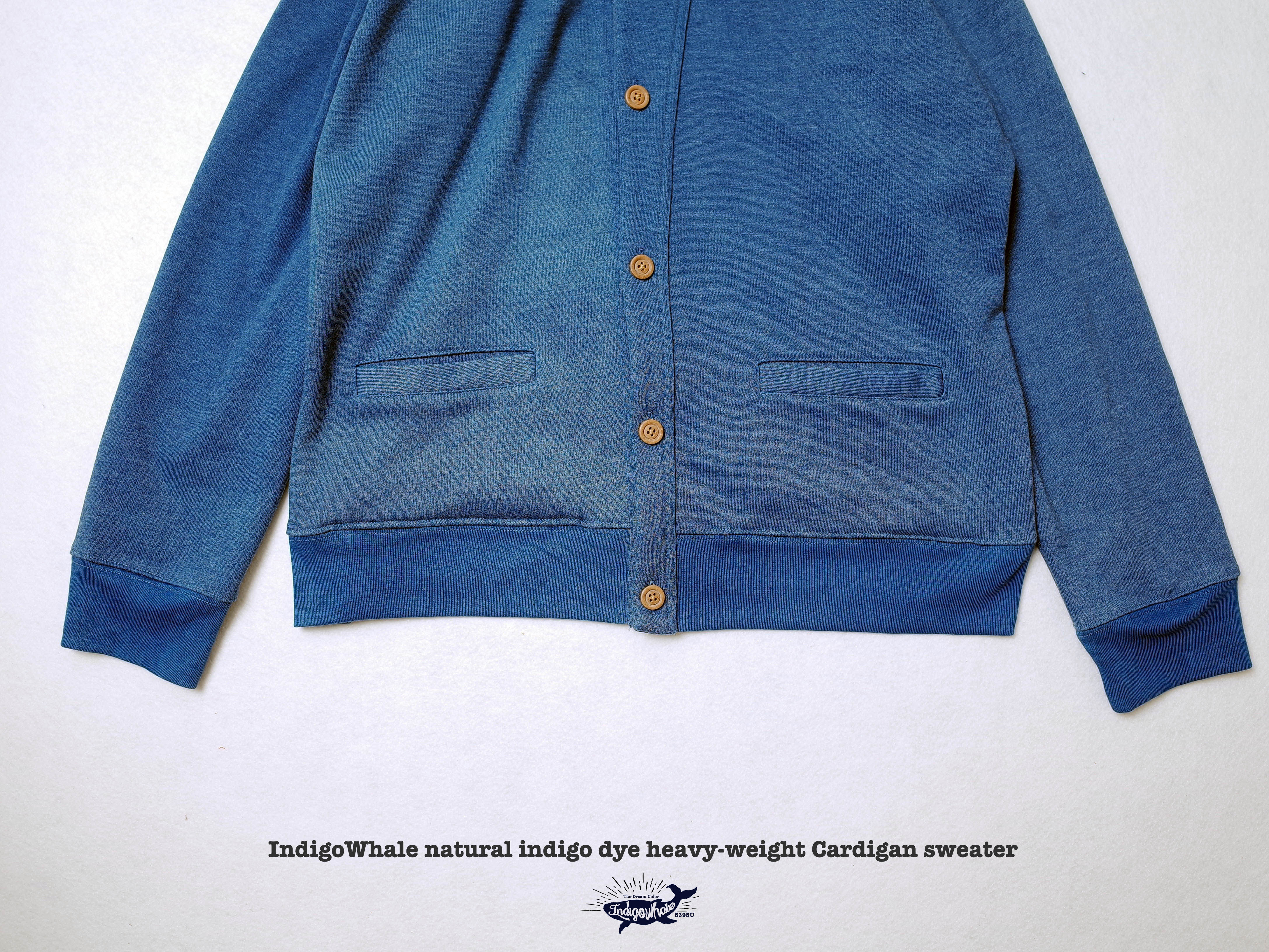 indigowhale植物蓝染卫衣indigo青果翻领开衫针织衫cardigan卫衣