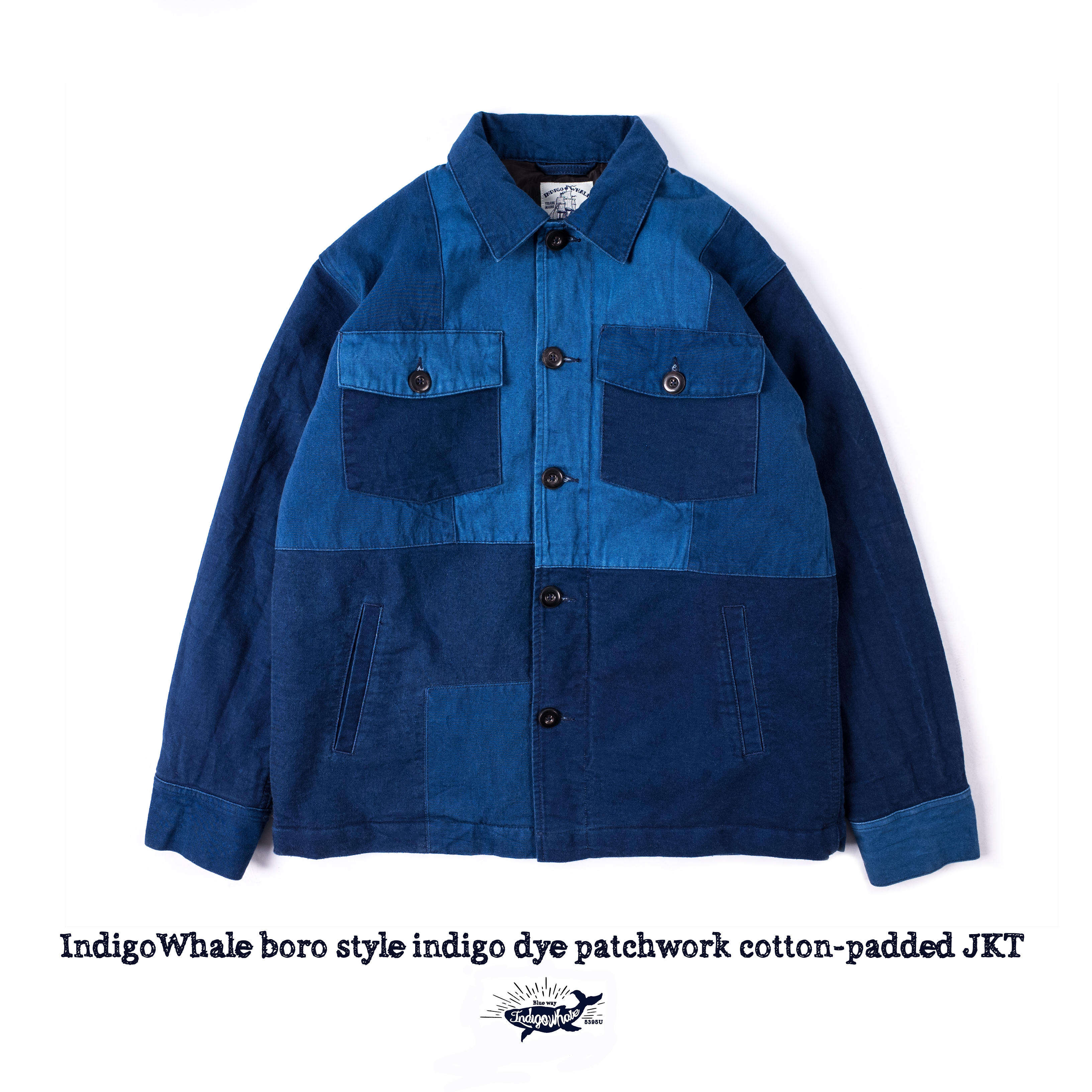 IndigoWhale鲸蓝拼补棉衣外套植物蓝染拼接棉袄fatigue jacket
