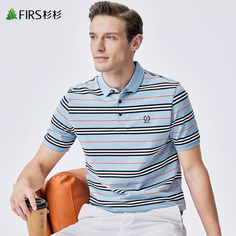 杉杉男装撞色条纹短袖T恤男士2022夏季新款中青年纯棉刺绣POLO衫