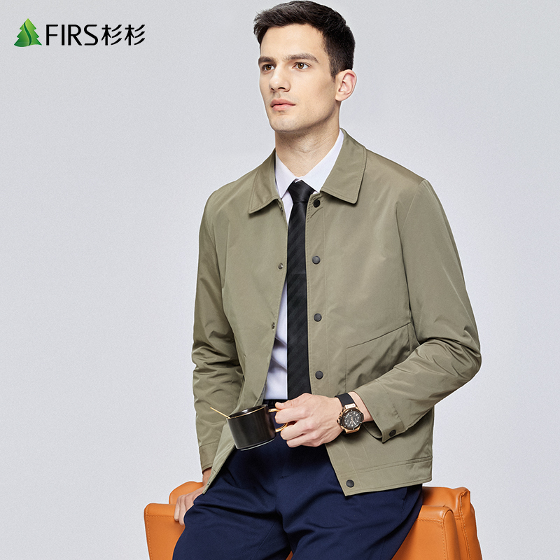 杉杉男装军绿色翻领夹克男2022秋季新款纯色中青年通勤男士外套