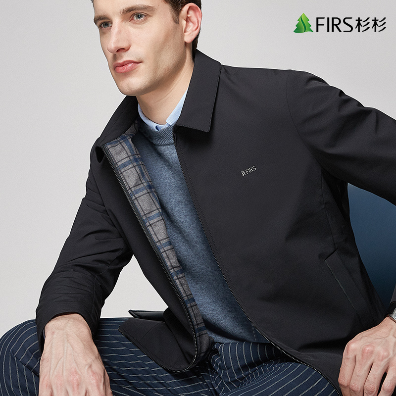 杉杉翻领夹克男格纹内衬2022春季新款中青年男士外套爸爸装茄克衫