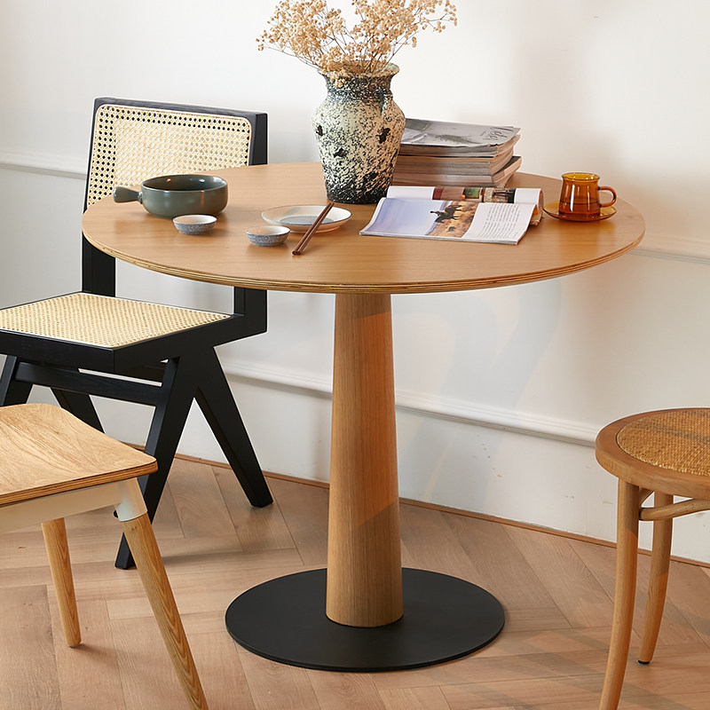 霍客森北欧实木圆形餐桌家用小户型餐厅吃饭桌子设计师洽谈桌圆桌 - 