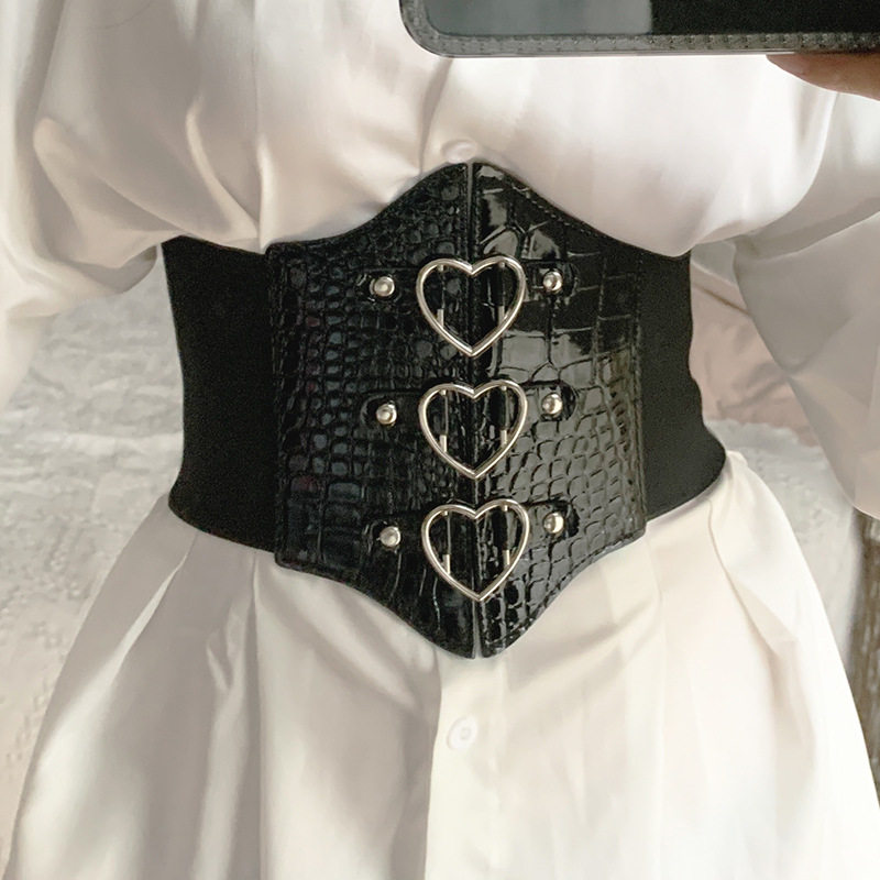 欧美风配饰束腰上衣腰带金属爱心弹力松紧收腰腰带