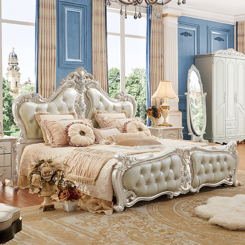 丽莎家具欧式公主宫廷木床真皮1.8米实木床